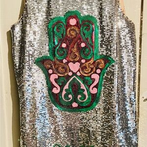Anthropologie Manoush Silver Sequined Mini Dress Tunic Size Medium